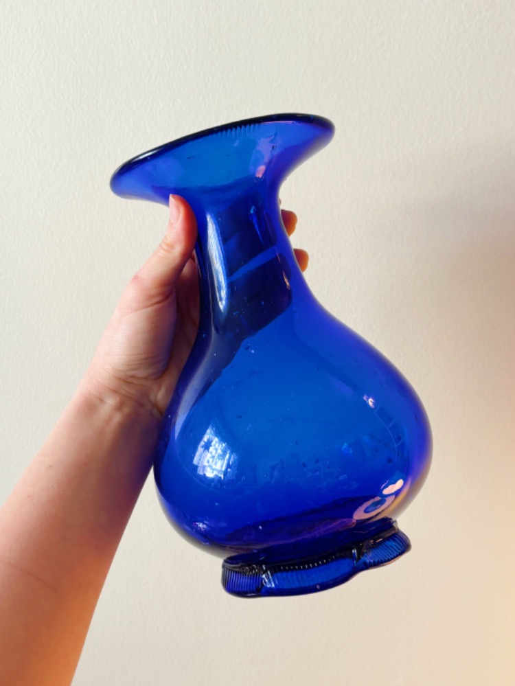 60's Handblown Cobalt Blue Amorph Glass Vase