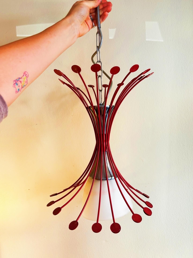 Red Metal + Glass Funky Ceiling Lamp