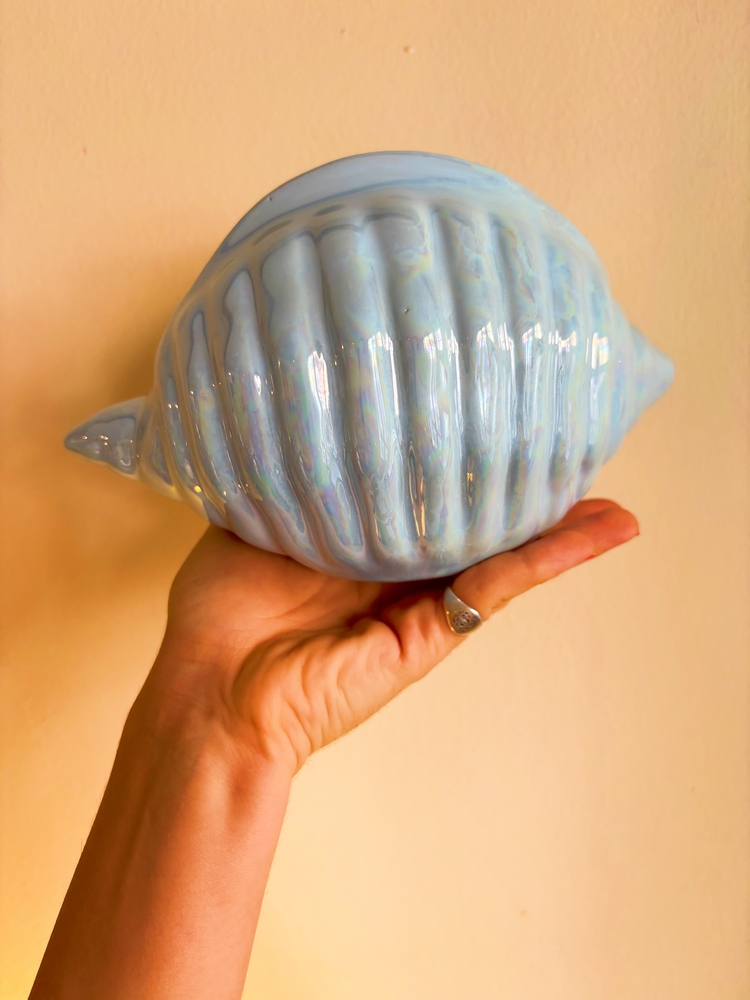 80’s Baby Blue Ceramic Seashell Bowl 