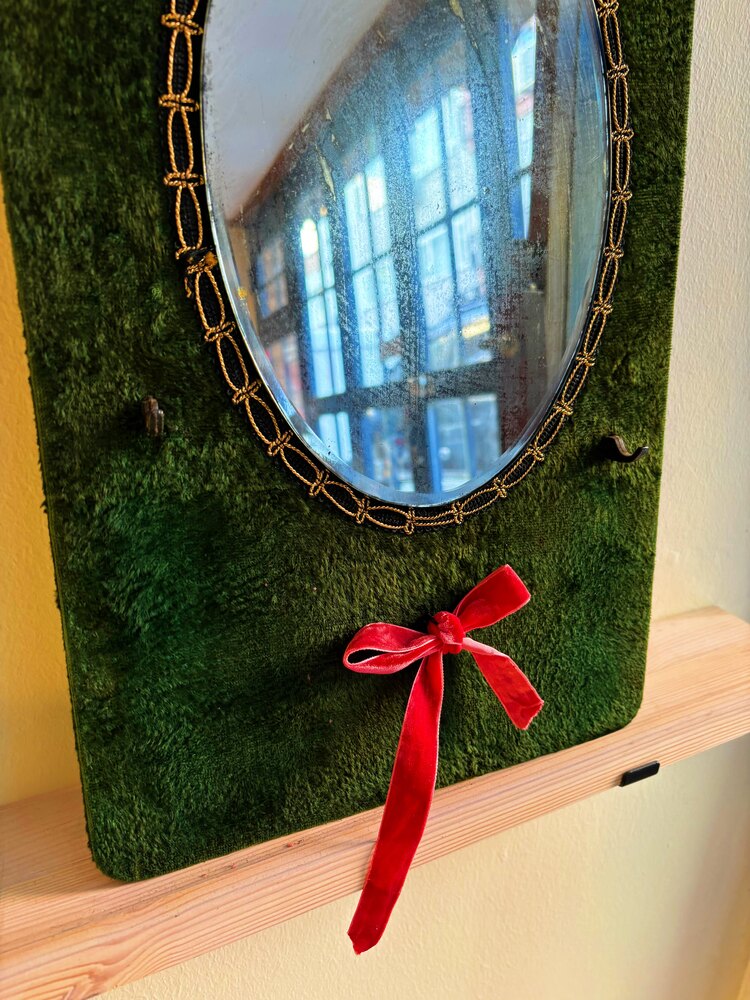 40’s Green Velvet Framed Mirror