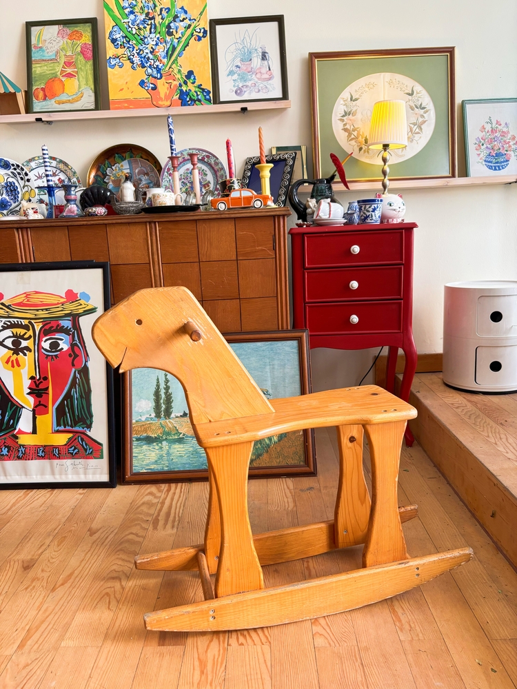 1960’s Hand Carved Wooden Rustic Rocking Horse 