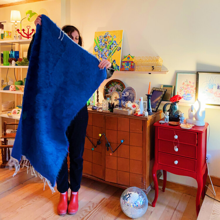 Electric Blue Handwoven Kilim Rug 