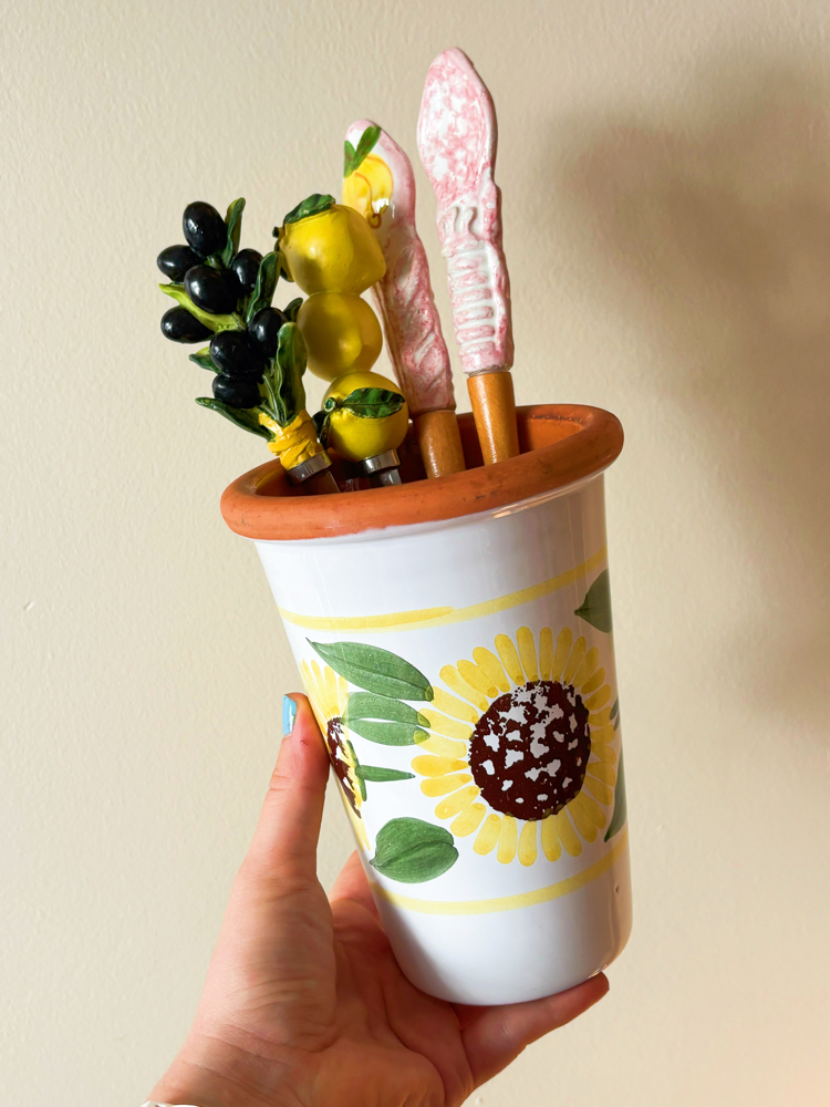 Italian Handmade Ceramic Floral Utensil Cups