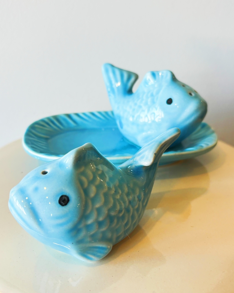 Blue Fish Ceramic Salt and Pepper Shakers 