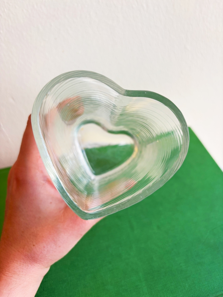 80’s Heart Shaped Clear Glass Vase 