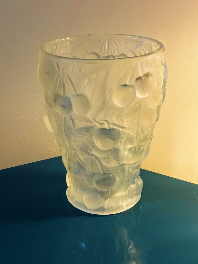 1950’s Czech Cherry Embossed Art Glass Vase