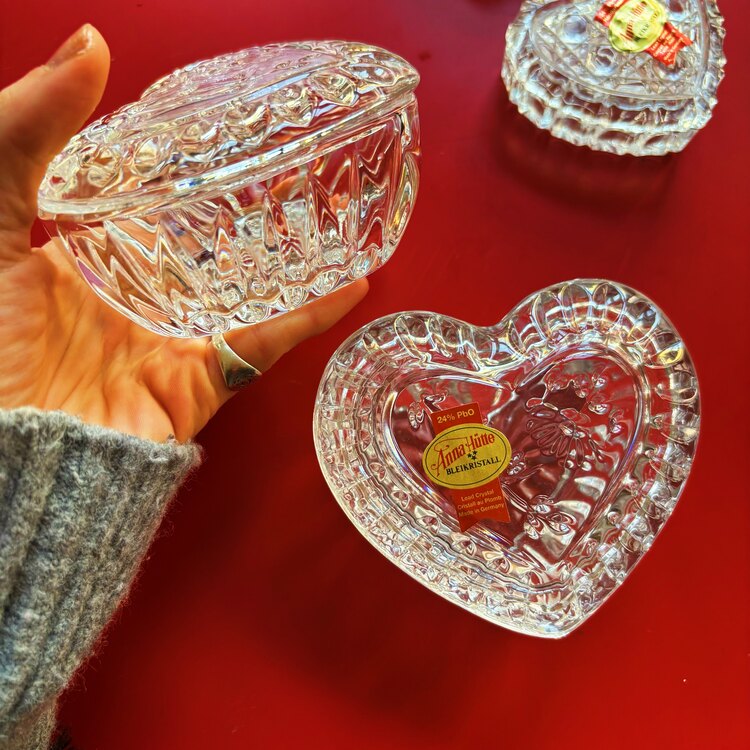 60’s German Crystal Heart Shaped Large Box 