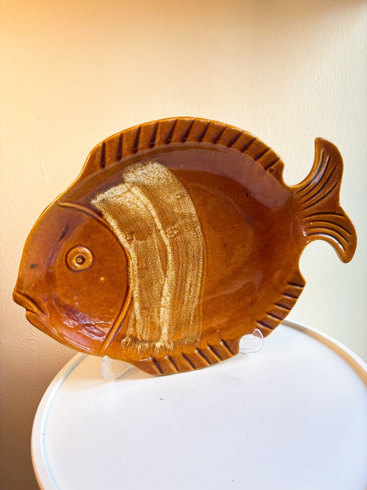 70’s Fish Shaped Handmade Terra Cota Plate 
