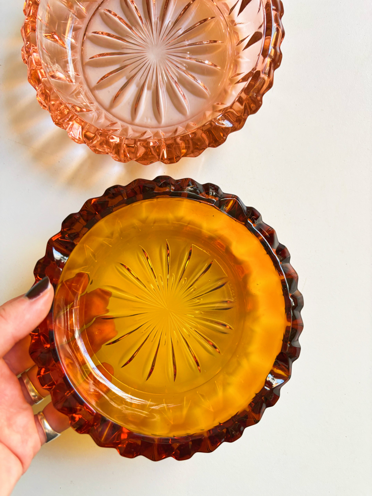 80’s French Pink & Amber Ashtrays 