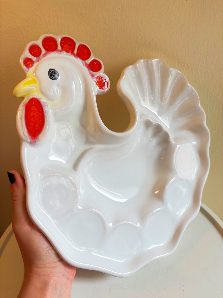 70’s Rooster Ceramic Snack Plate 