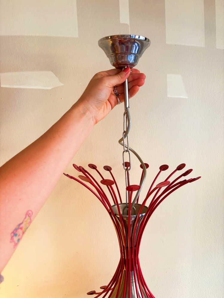 Red Metal + Glass Funky Ceiling Lamp