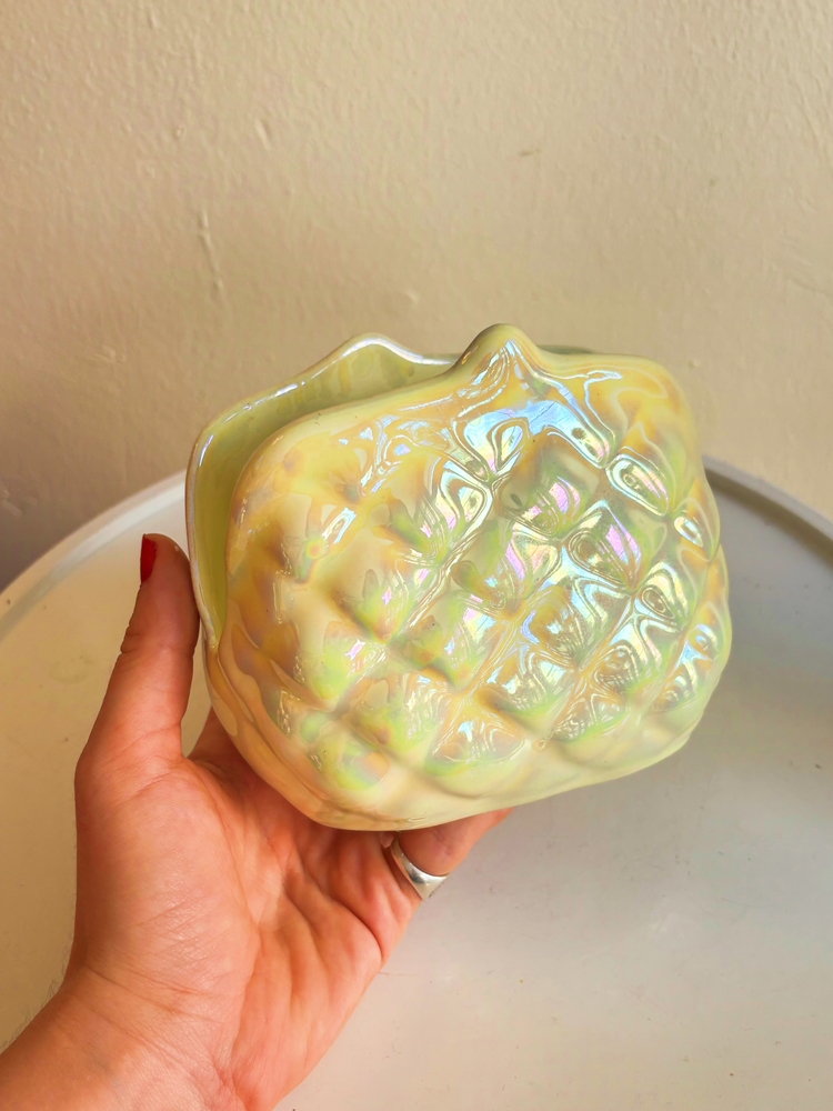 80’s Iridescent Ceramic Purse Shaped Vase
