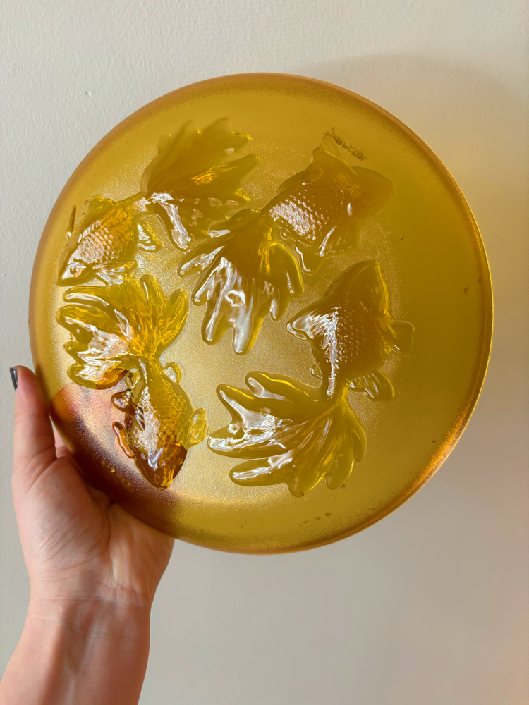 80’s Amber Glass Fish Embossed Plates