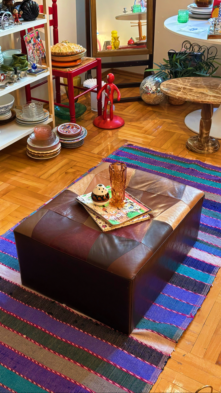Genuine Leather Upcycle Patchwork Ottoman 