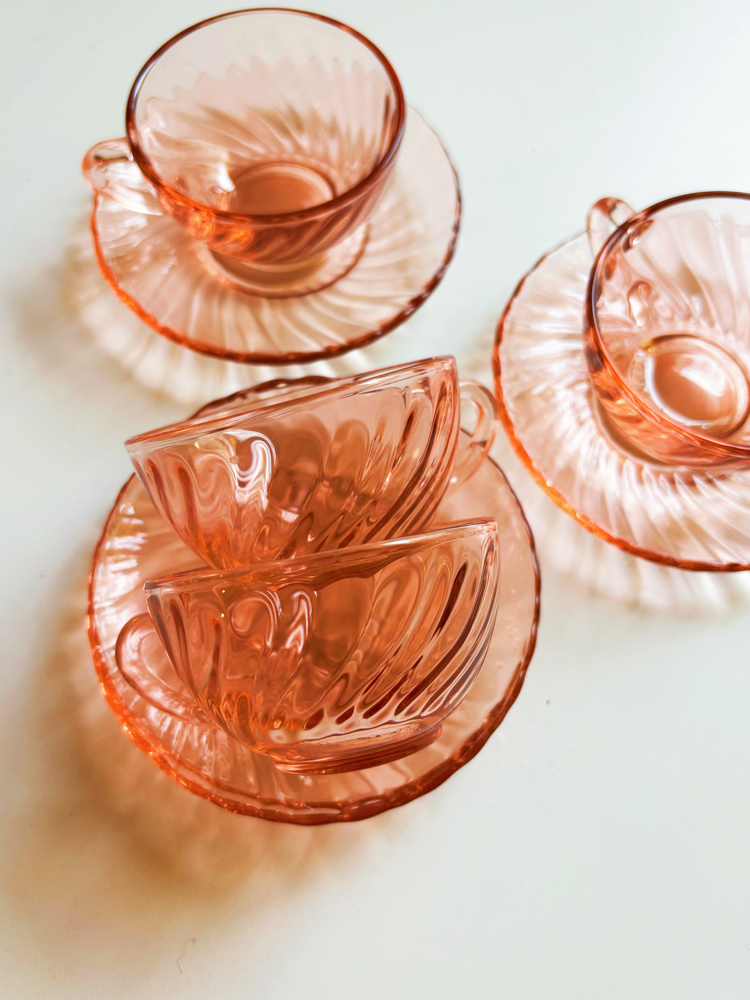 80’s French Arcoroc Rose Swirl Espresso Cups 