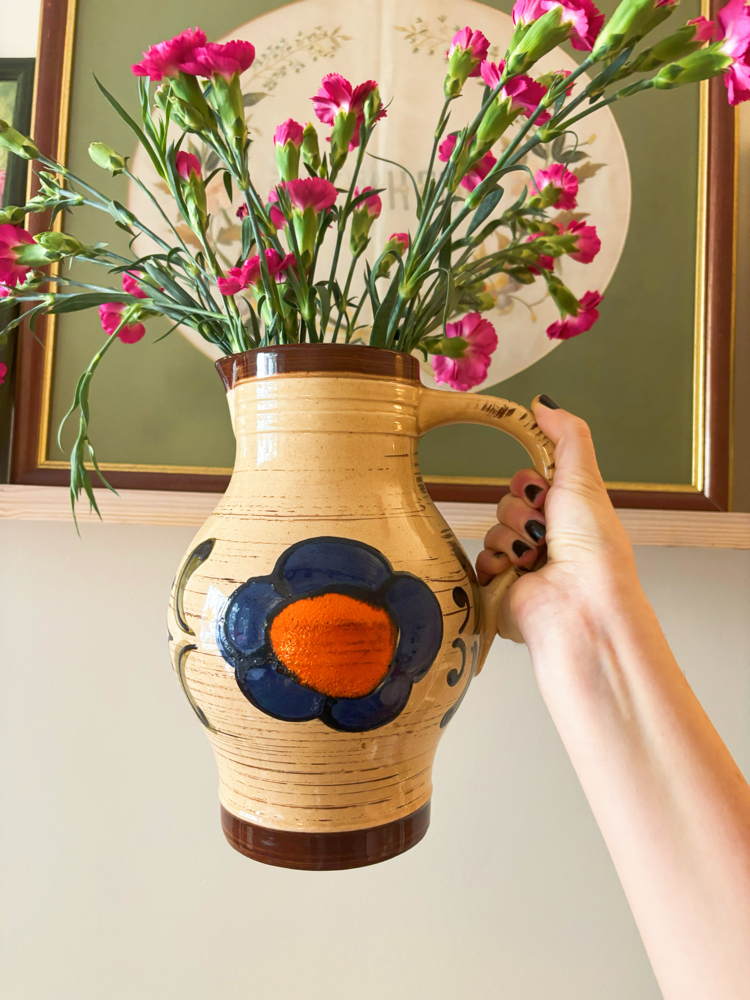 70's German Floral Ceramic Jug Vase  