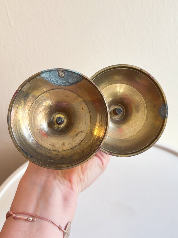 80’s Pink Enamel Plated Brass Candlesticks