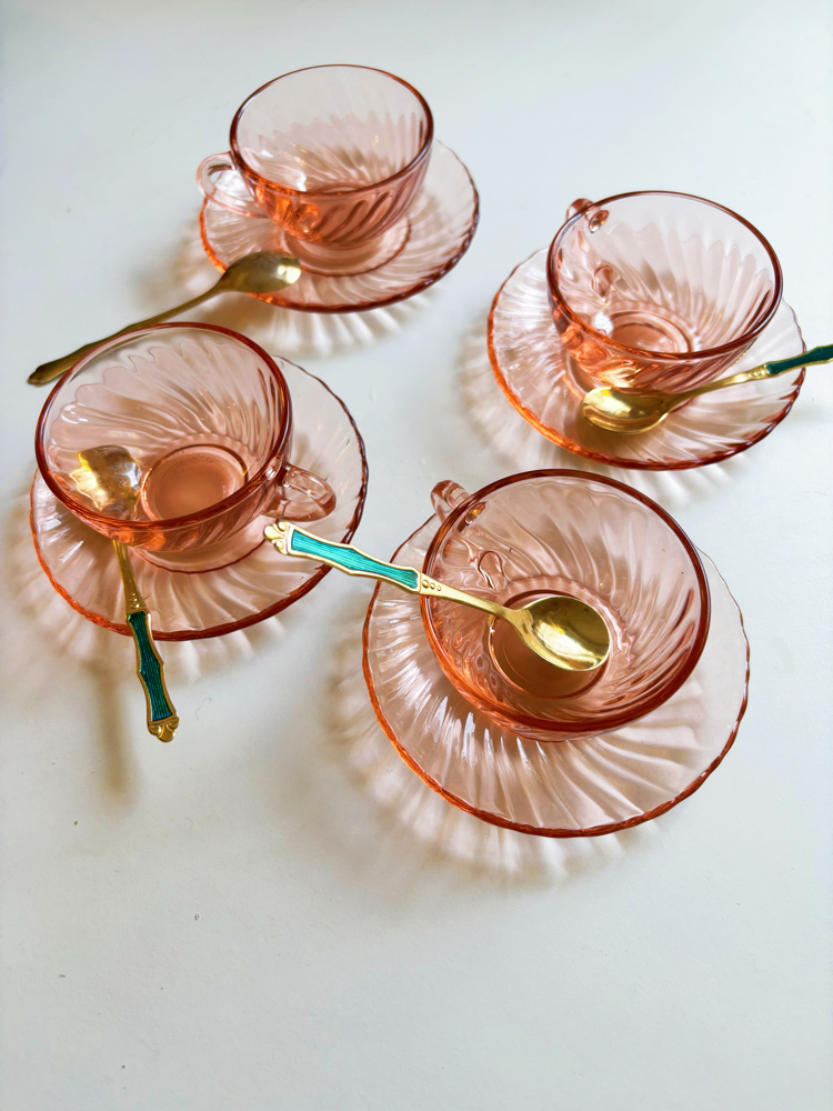 80’s French Arcoroc Rose Swirl Espresso Cups 