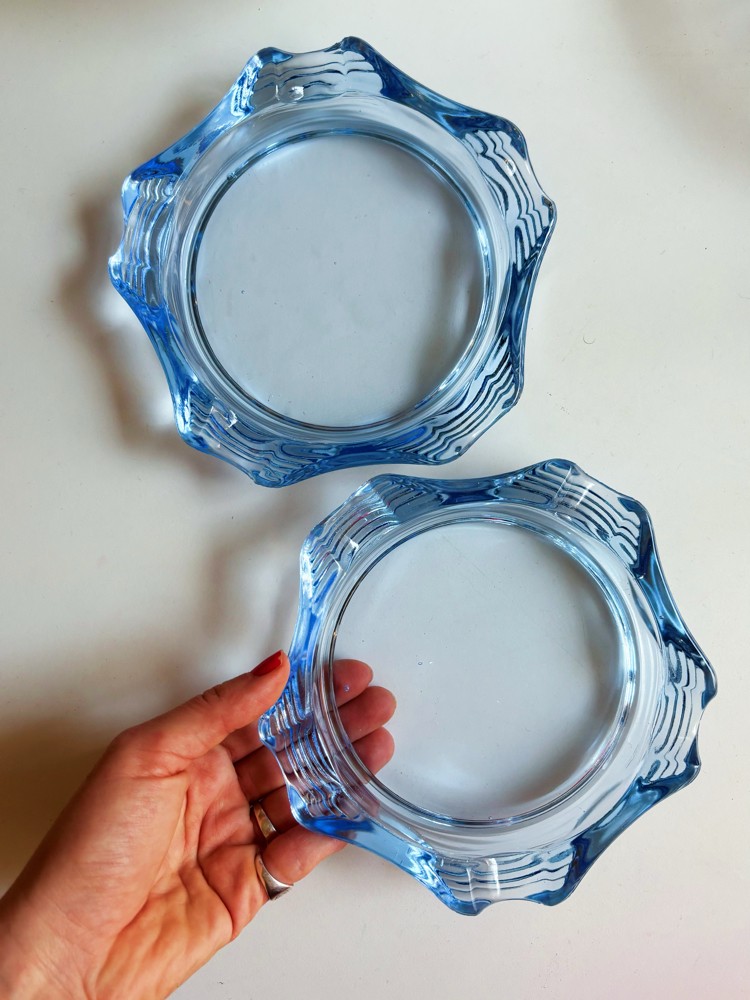 80’s French Blue Glass Ashtrays
