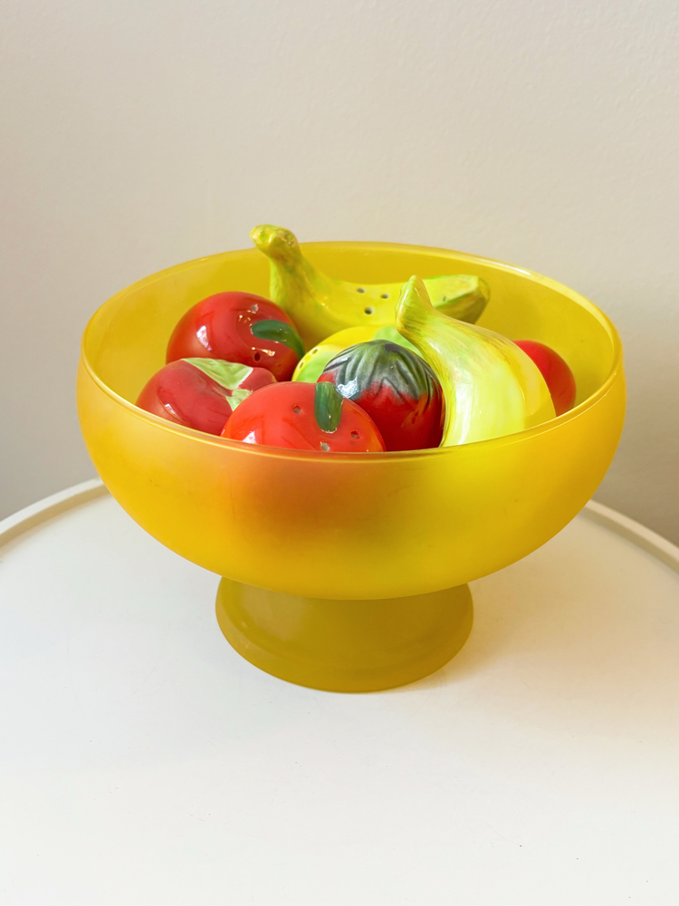Yellow Satin Glass Pedestal Bowl