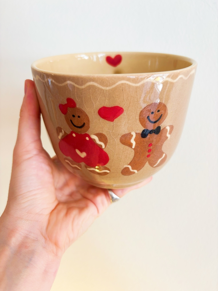 French “The Gingerbread Couple” Handmade Soup Mug