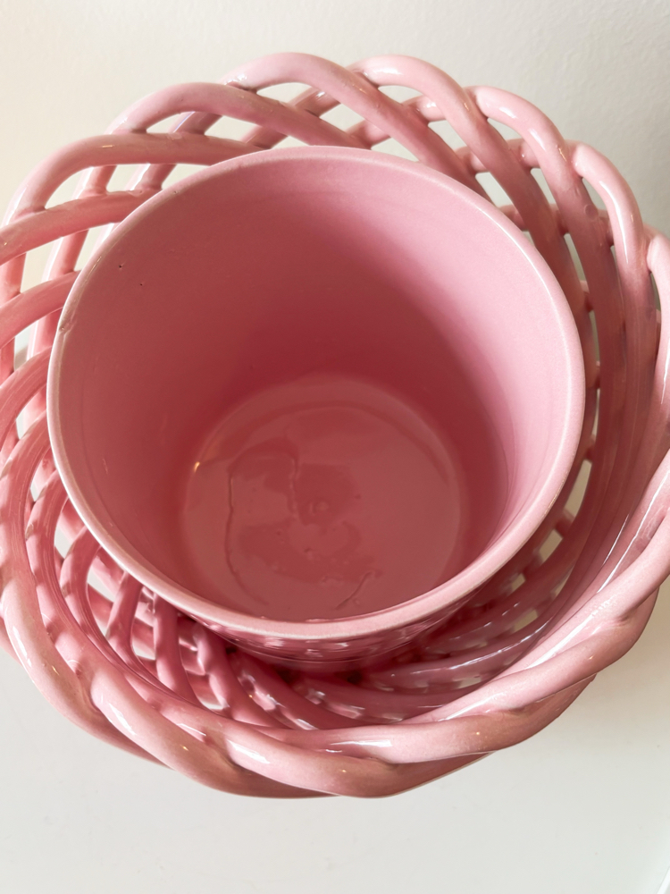 80’s Handmade Ceramic Pink Flowerpot 