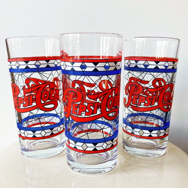 70’s Vintage Tiffany Style Pepsi-Cola Tumblers 