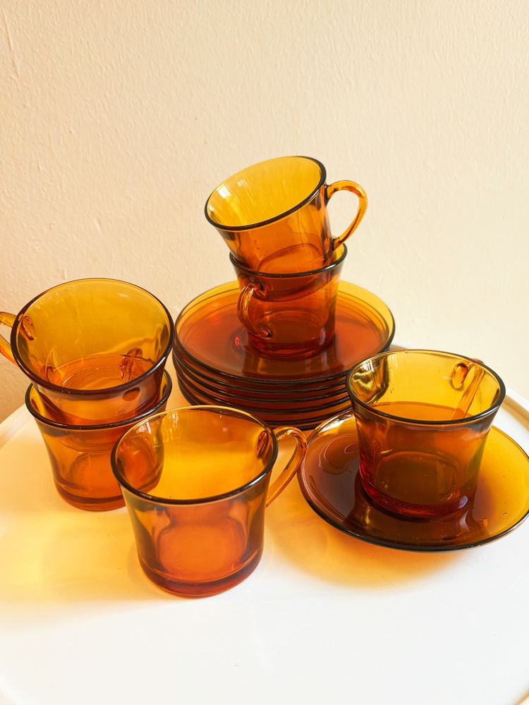 70’s French Duralex Amber Espresso Cups 