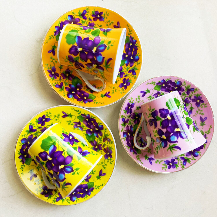 Irish Porcelain Floral Espresso Cups 