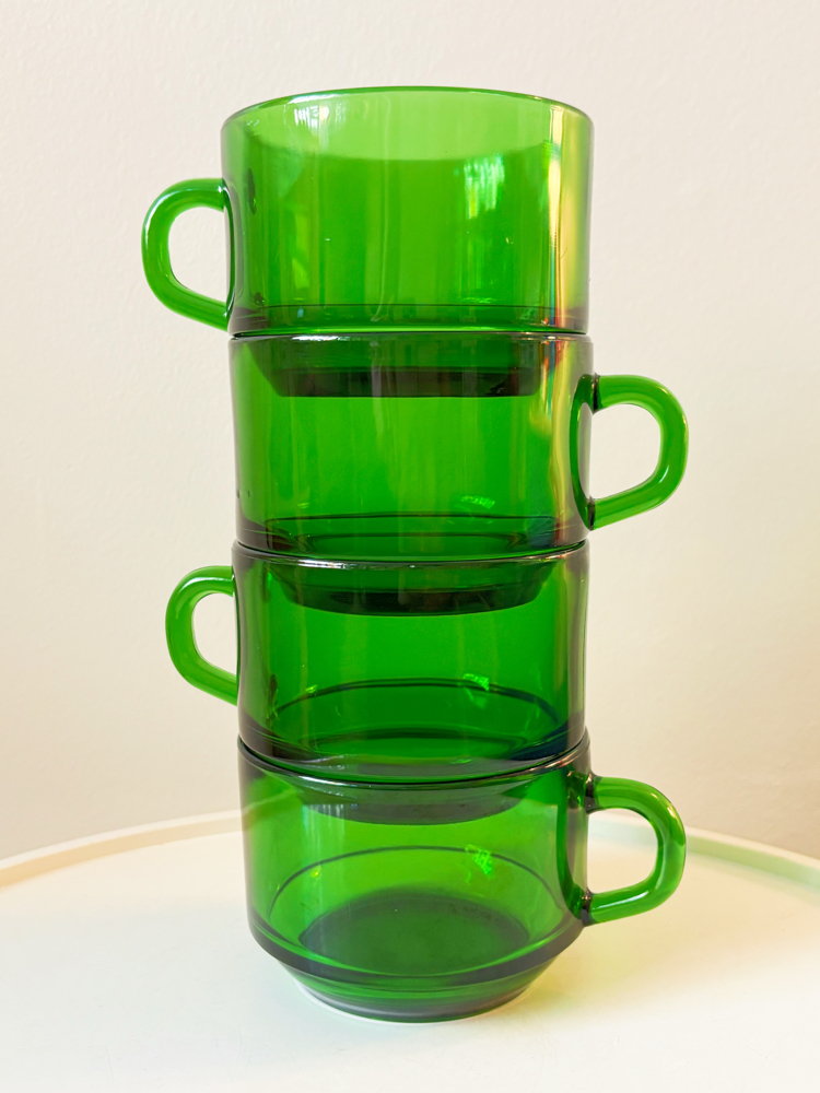 70’s French Emerald Green Glass Mugs