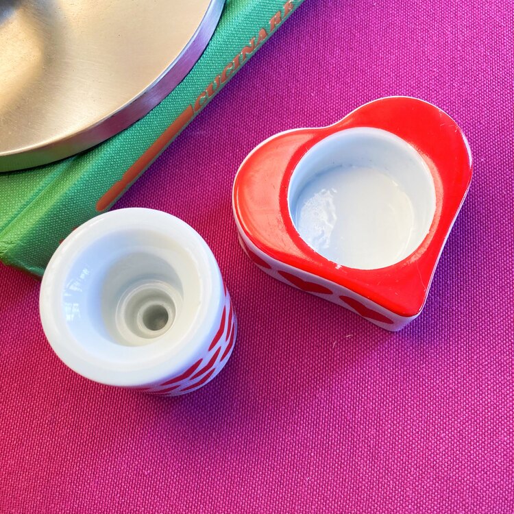 70’s Red Hearts German Porcelain Candleholders 