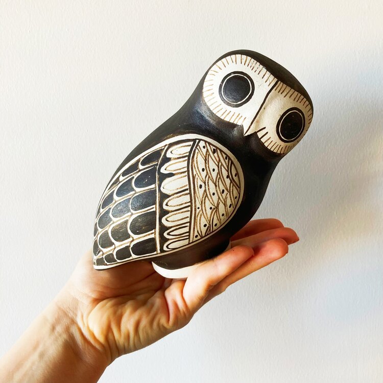 Handmade Ceramic Folk Art Owl Object 