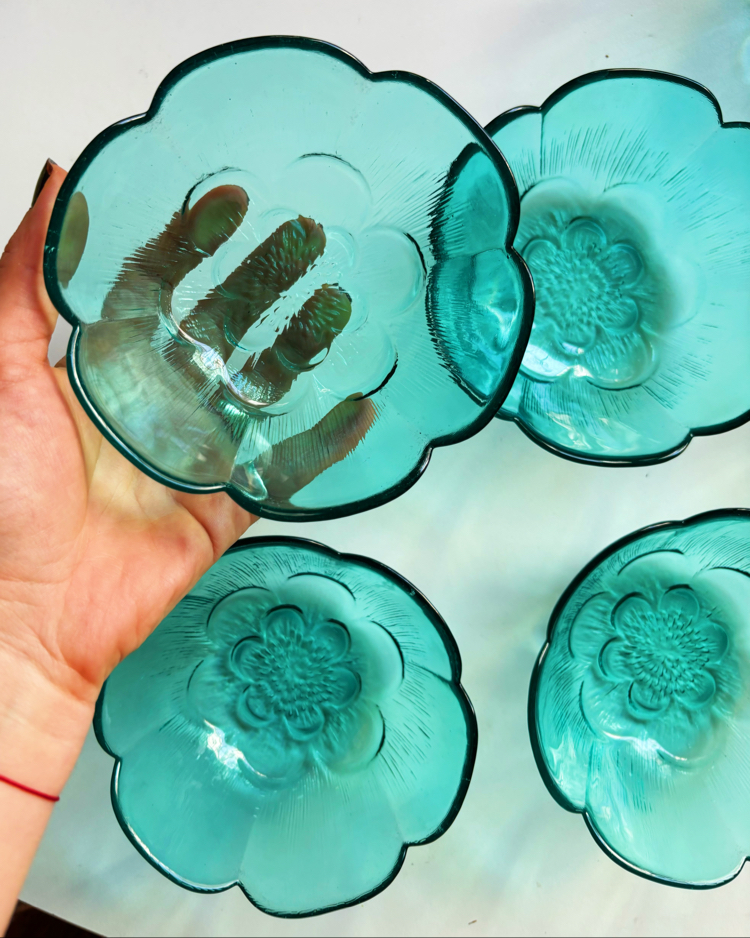 80’s Turquoise Flower Shaped Glass Bowls 