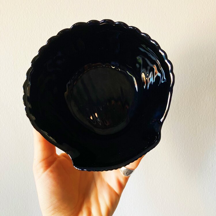 80’s French Black Opaline Seashell Bowls