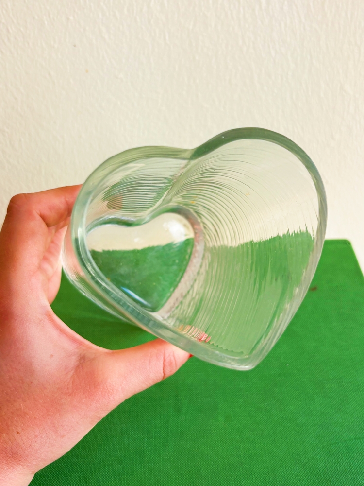 80’s Heart Shaped Clear Glass Vase 