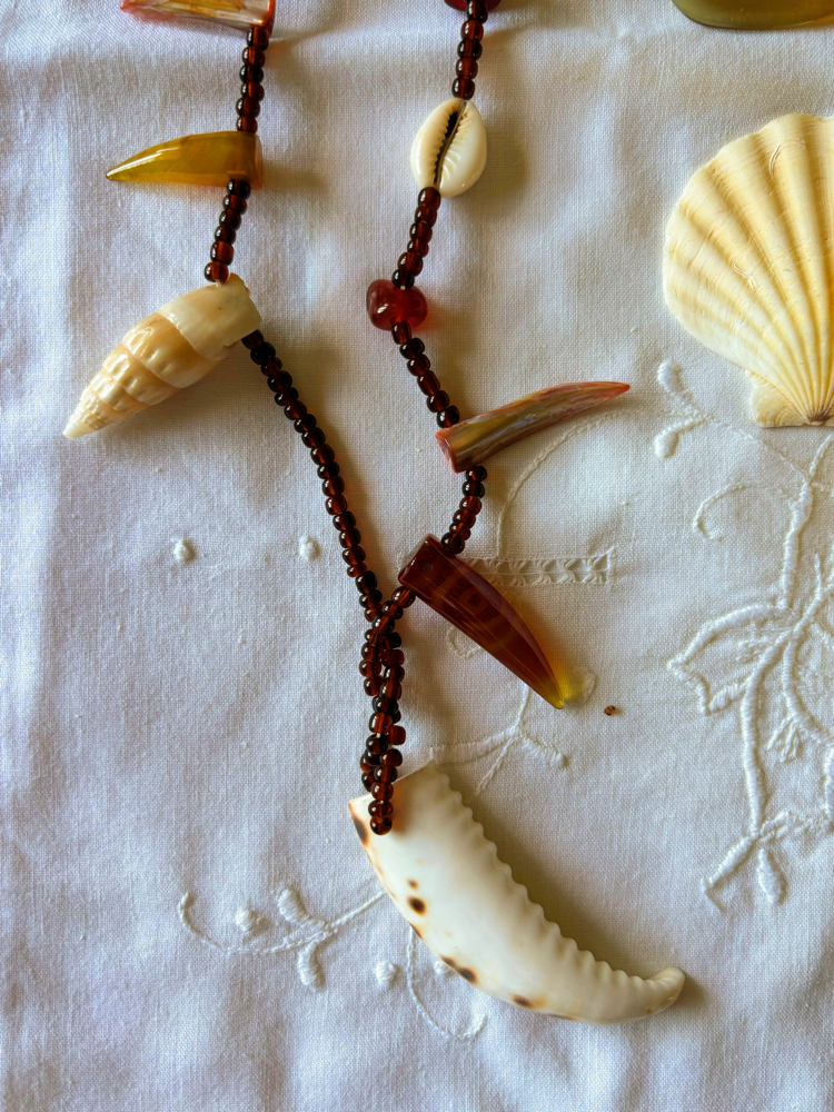 Seashell, Horn and Pearl Necklace