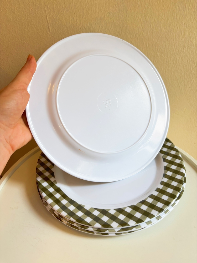 70’s Deadstock Green Gingham Melamine Plates 