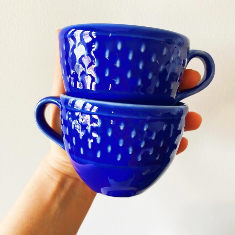 Cobalt Blue Glossy Ceramic Teacups 