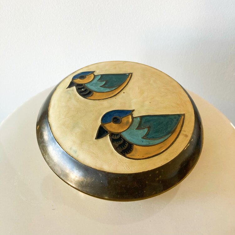 “Birds” Brass Jewelry Box with Enamel Coating 