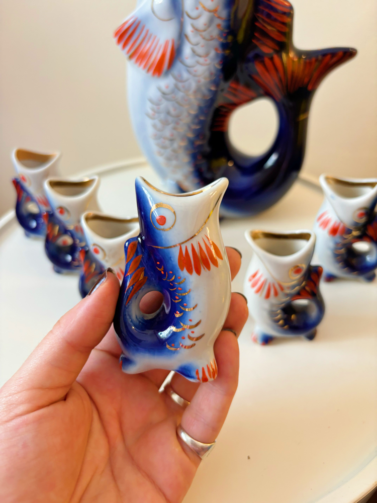 70’s Russian Fish Shaped Porcelain Liquor Set