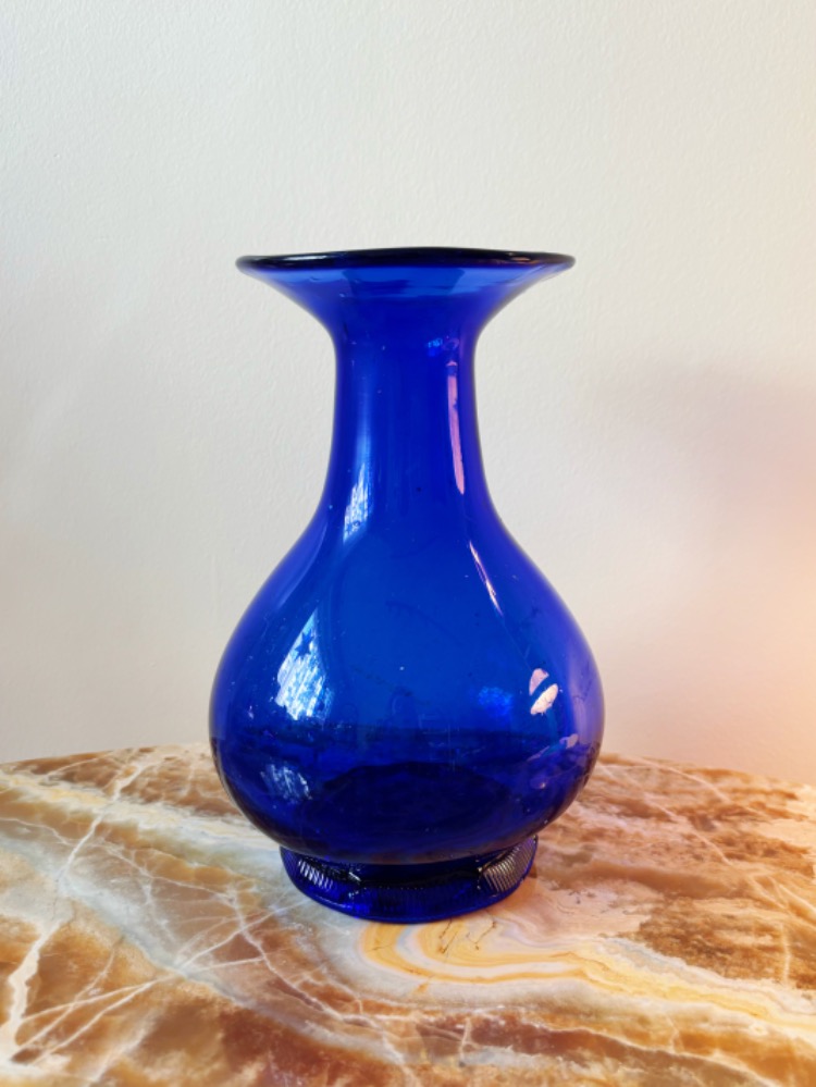 60's Handblown Cobalt Blue Amorph Glass Vase