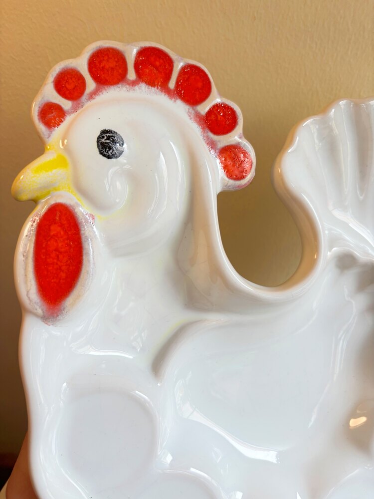70’s Rooster Ceramic Snack Plate 