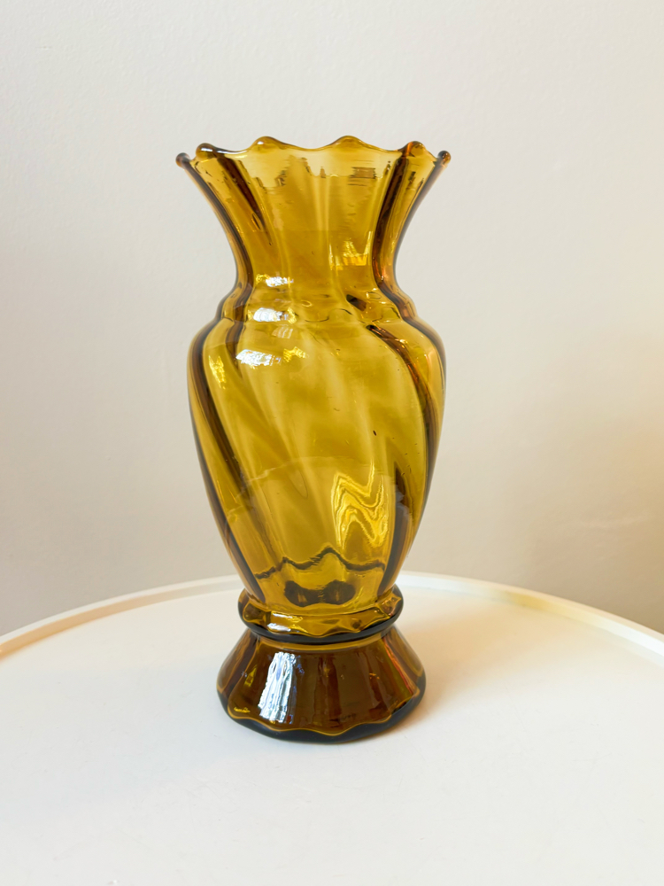 70’s Amber Handblown Glass Vase
