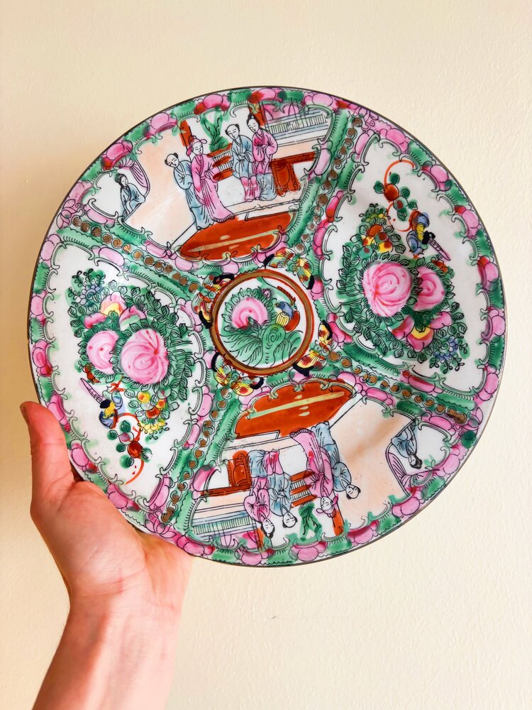 70’s Pink Hand Painted Far Eastern Wall Plate
