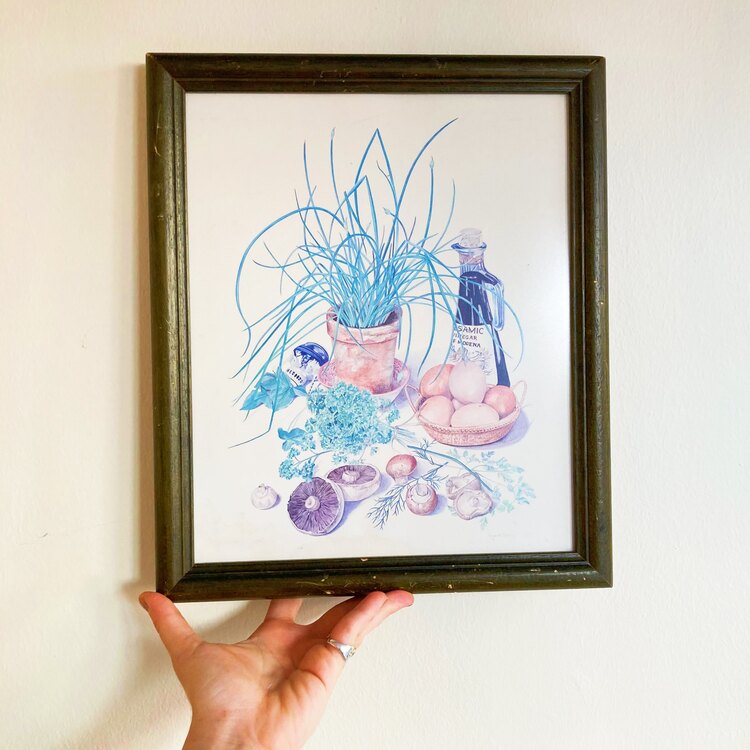 Vintage Art Print with Green Wooden Frame