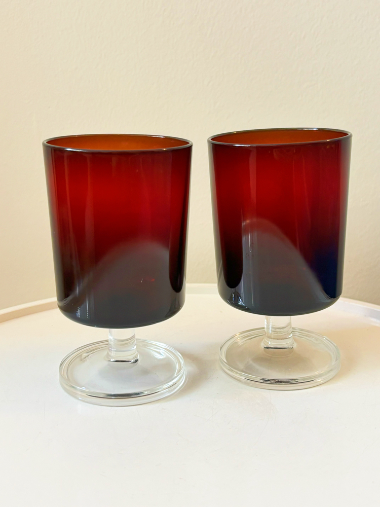 80’s French Burgundy Glass Goblets