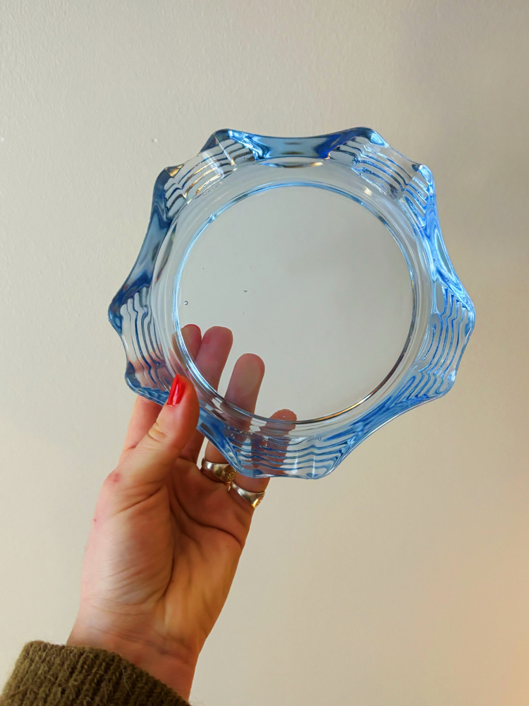 80’s French Blue Glass Ashtrays