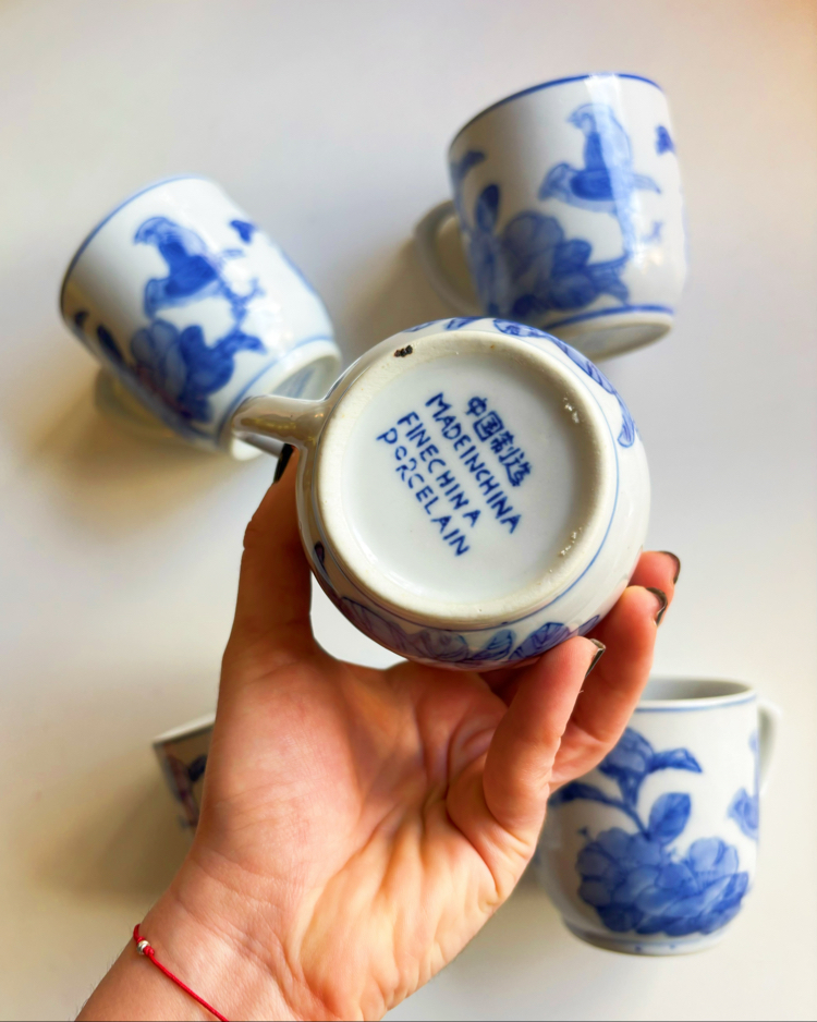 80’s Hand Painted Porcelain Mugs from China