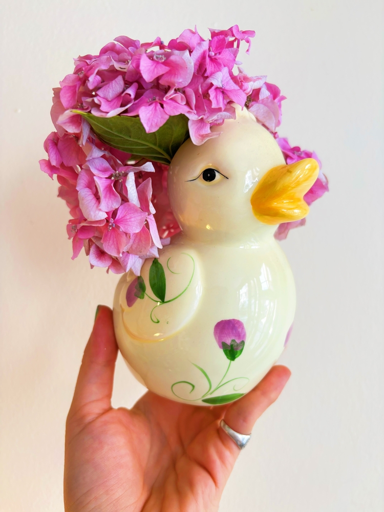 Handpainted Floral Duck Vase 