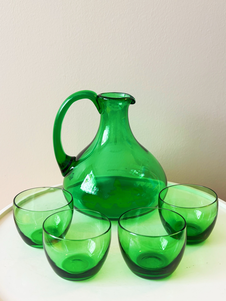 1960’s Emerald Green Glass Liquor Set 
